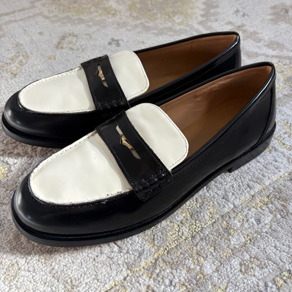 Madewell Shoes - Madewell Black and White Porto Penny Loafers Size 9